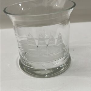 Clear Glass Tumbler Etched Sailboat Design 16 Oz 3 3/4 In Tall 3 3/4 In Round